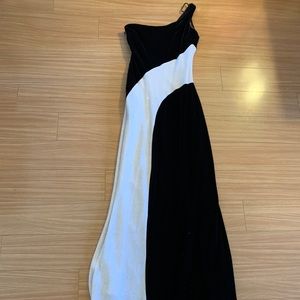 Formal, floor length black & white dress